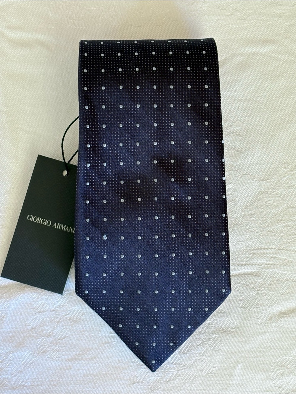 Vintage Giorgio Armani Black Label Silk Tie Night Blue Micro Dots Geometric NWT